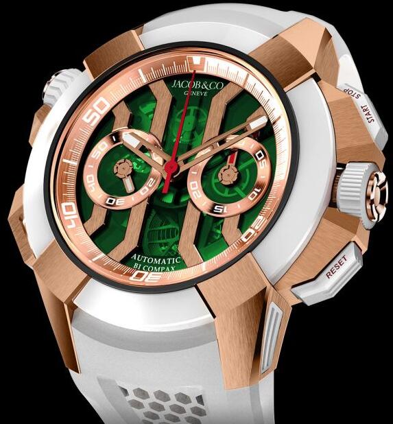 Review Jacob & Co EPIC X CHRONO ROSE GOLD GREEN DIAL (SATIN-FINISHED) EC312.42.SB.GN.A Replica watch - Click Image to Close